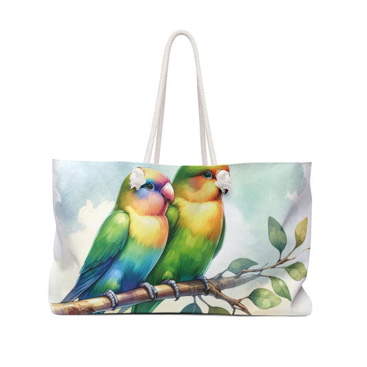 Personalised/Non-Personalised Weekender Bag, Love Birds,  Parrots, Large Weekender Bag, Beach Bag, Book Bag