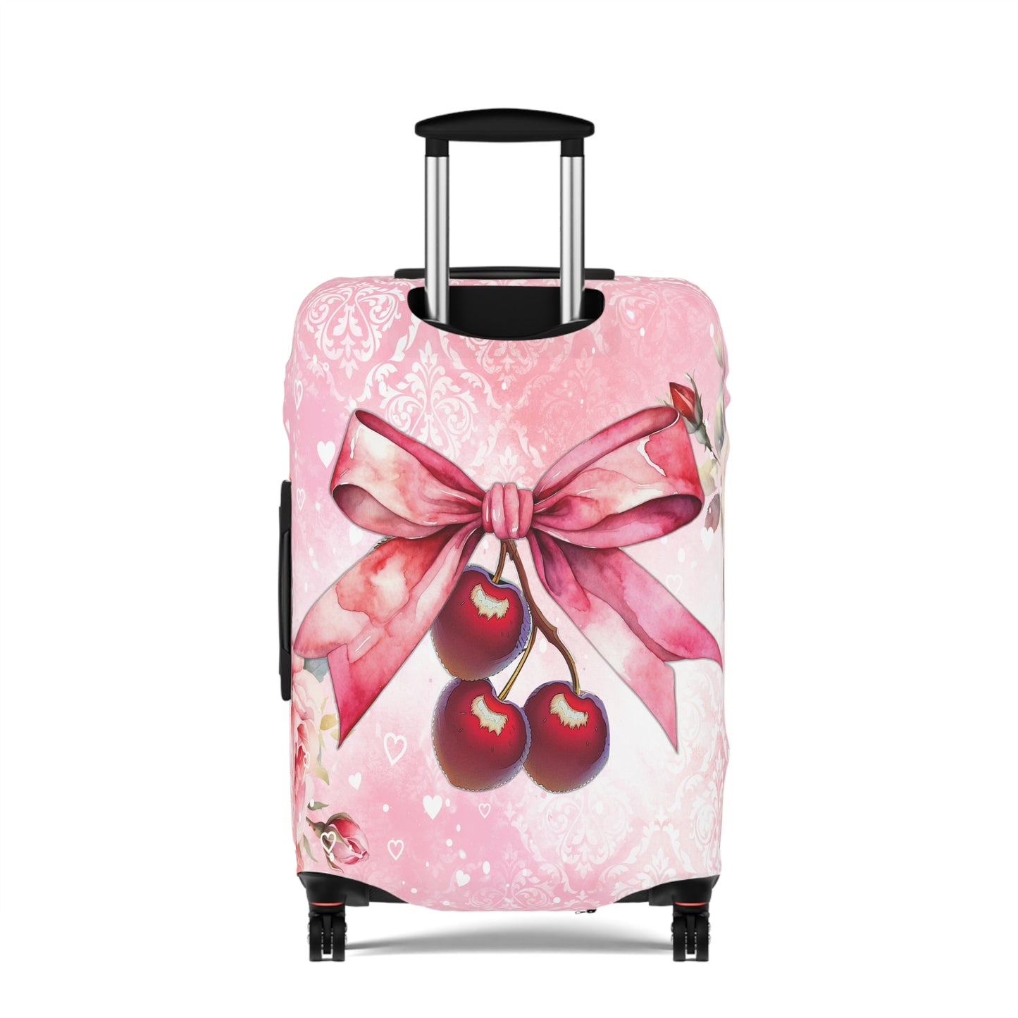 Luggage Cover, Rockabilly, Coquette, Pink Watercolour, Roses, Cherries and Ribbon, awd-2520