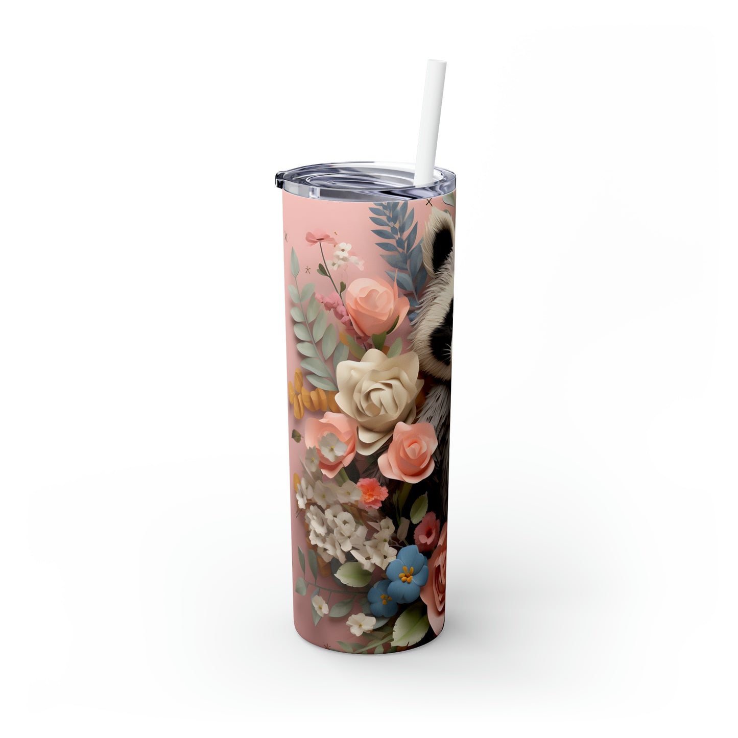 Skinny Tumbler with Straw, 20oz, Racoon