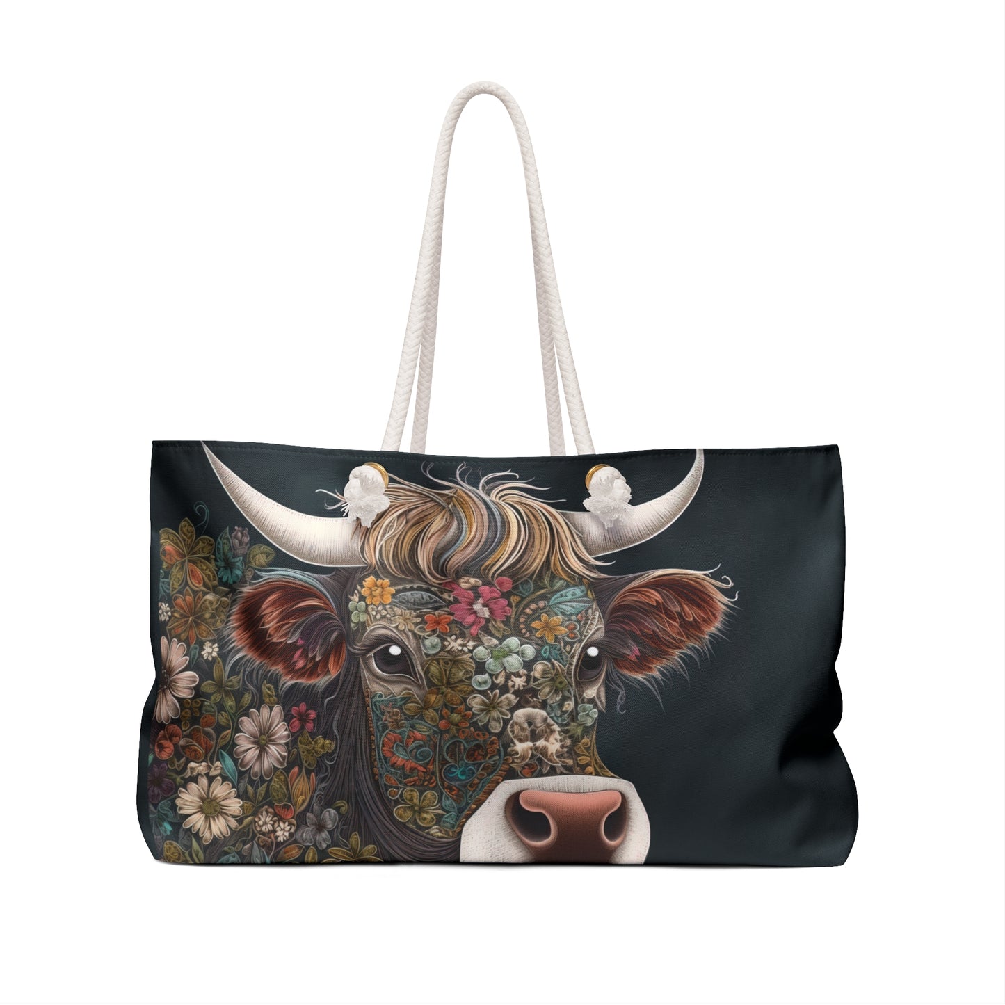 Personalised/Non-Personalised Weekender Bag, Highland Cow, Large Weekender Bag, Beach Bag, Book Bag