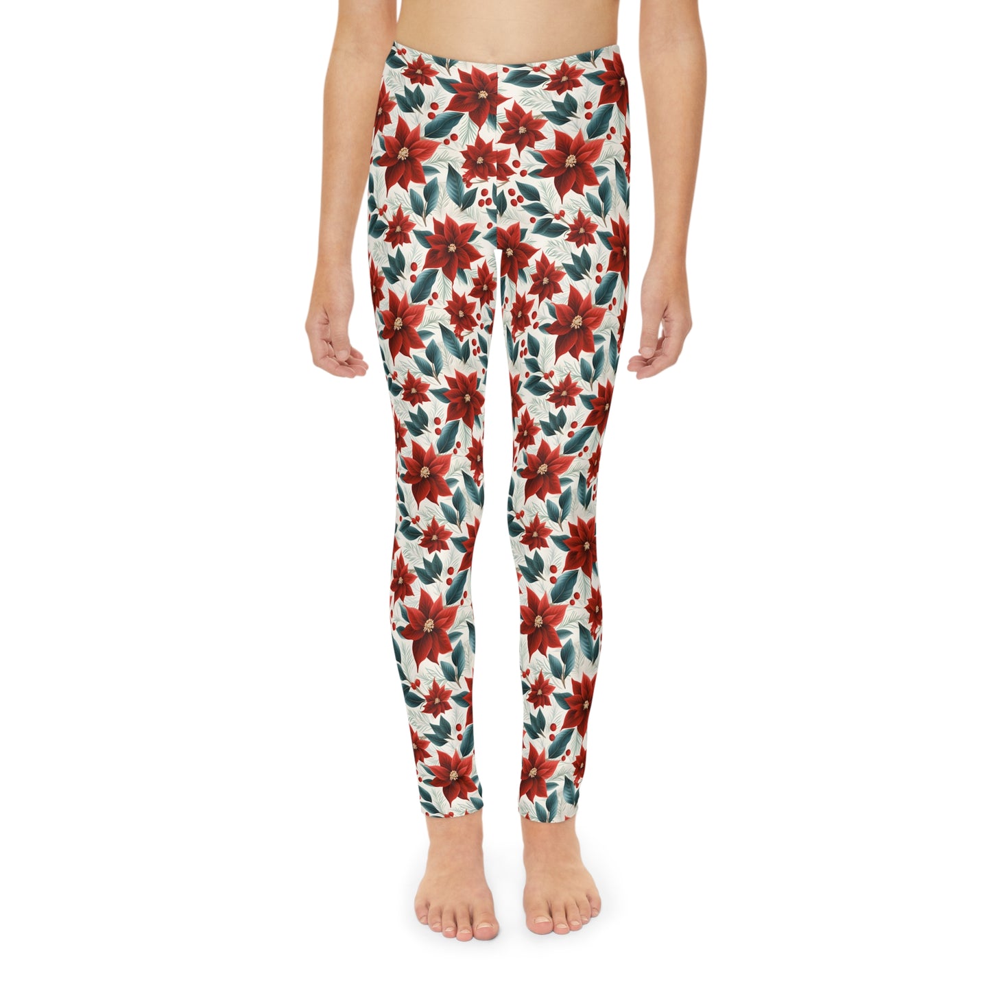 Full-Length Leggings Red Poinsetta Christmas Design