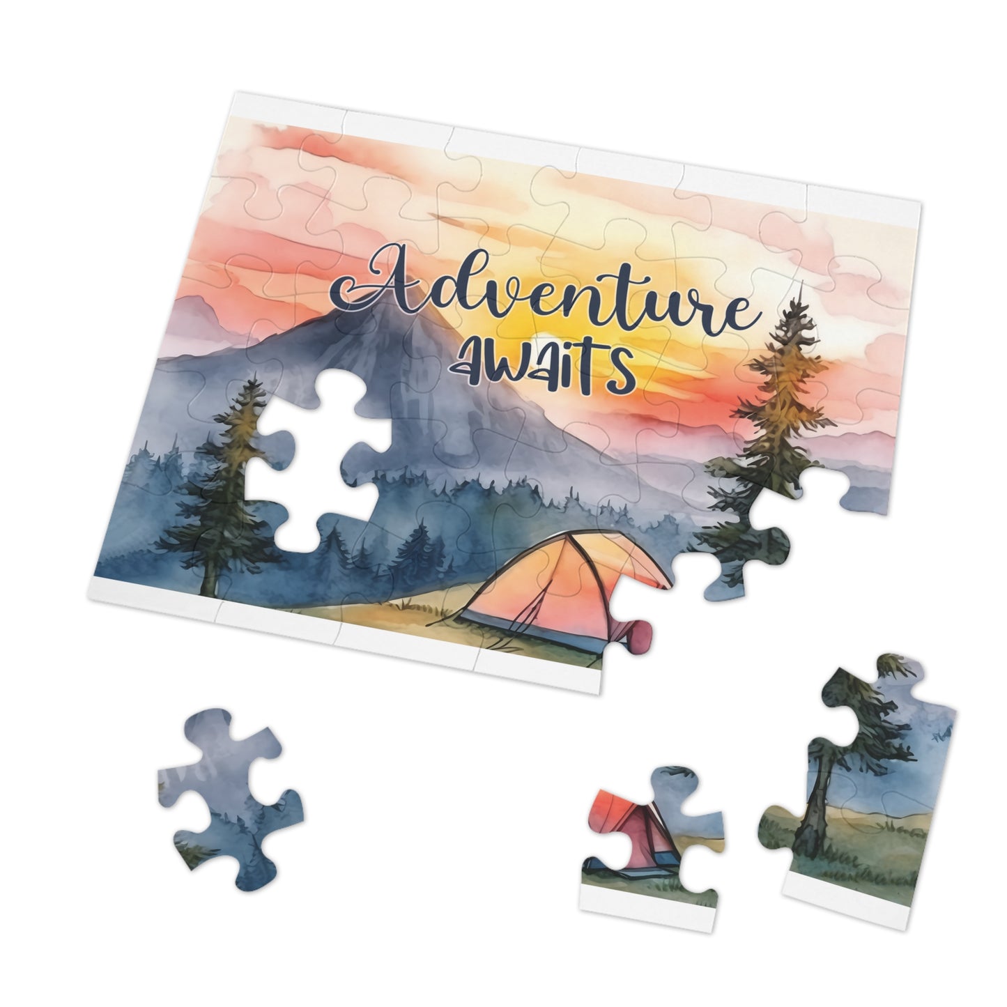 Jigsaw Puzzle, Camping, Adventure Awaits, Personalised/Non-Personalised (30, 110, 252, 500,1000-Piece)