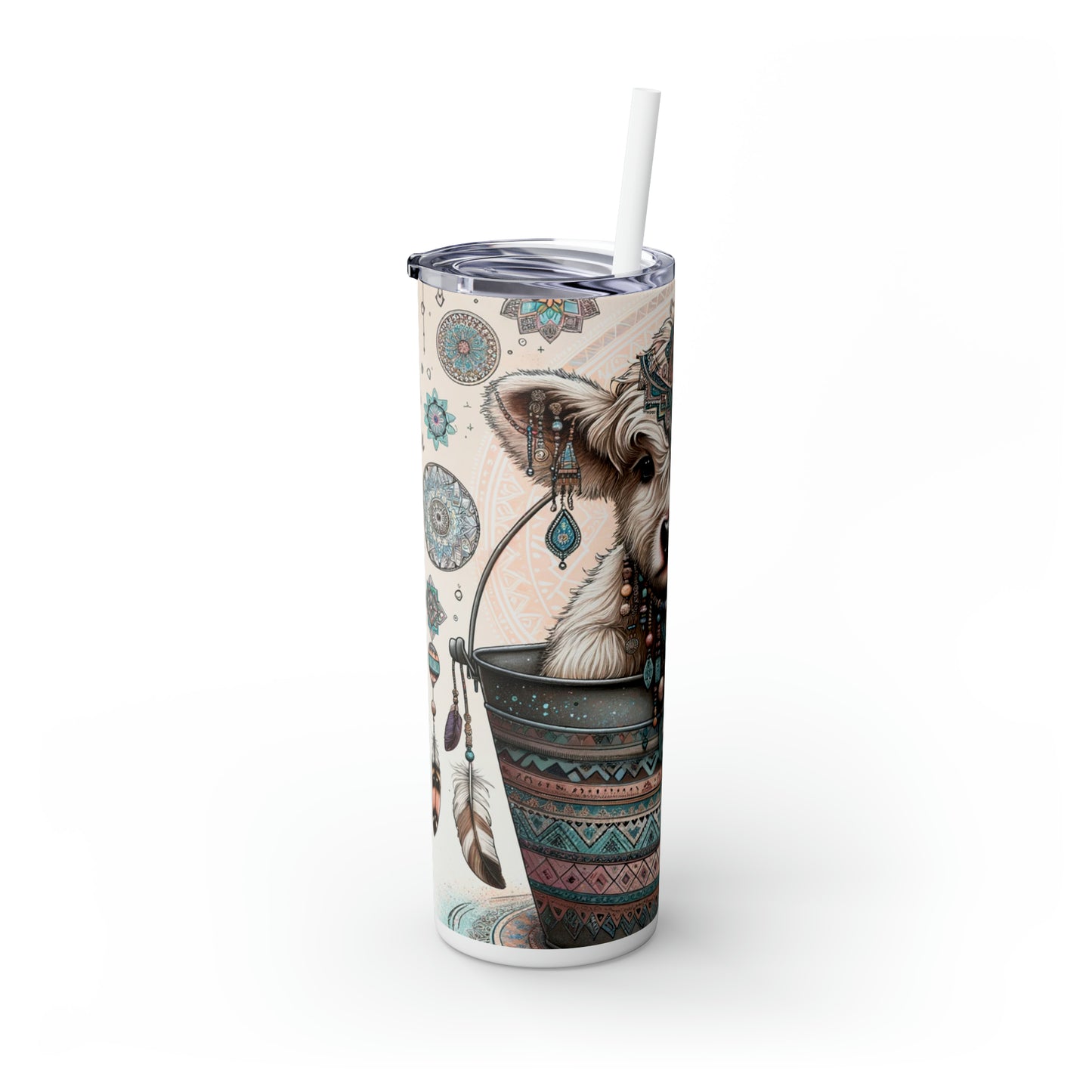 Skinny Tumbler with Straw, 20oz, Highland Cow, Boho, awd-704