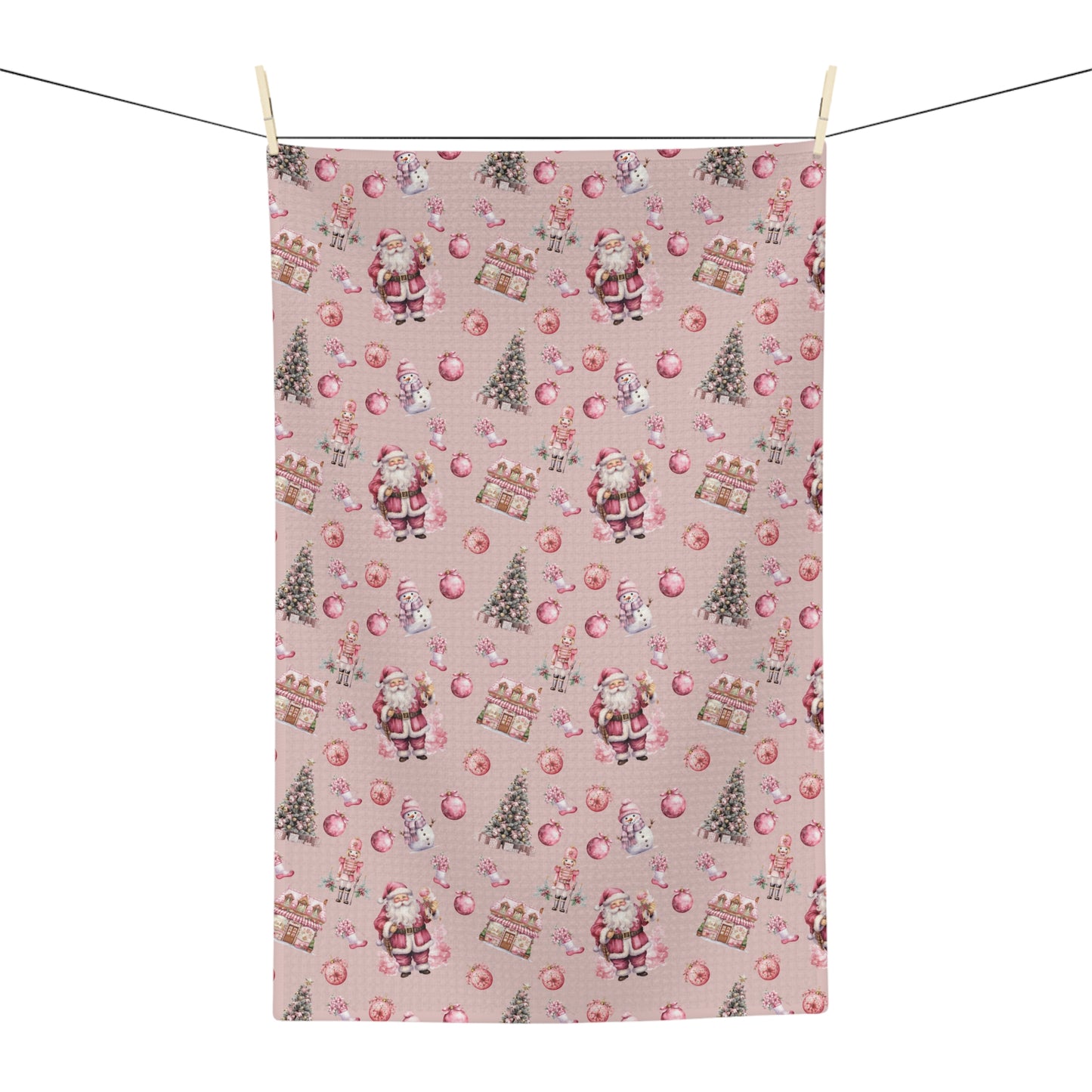 Microfiber Tea Towel, Pink Christmas