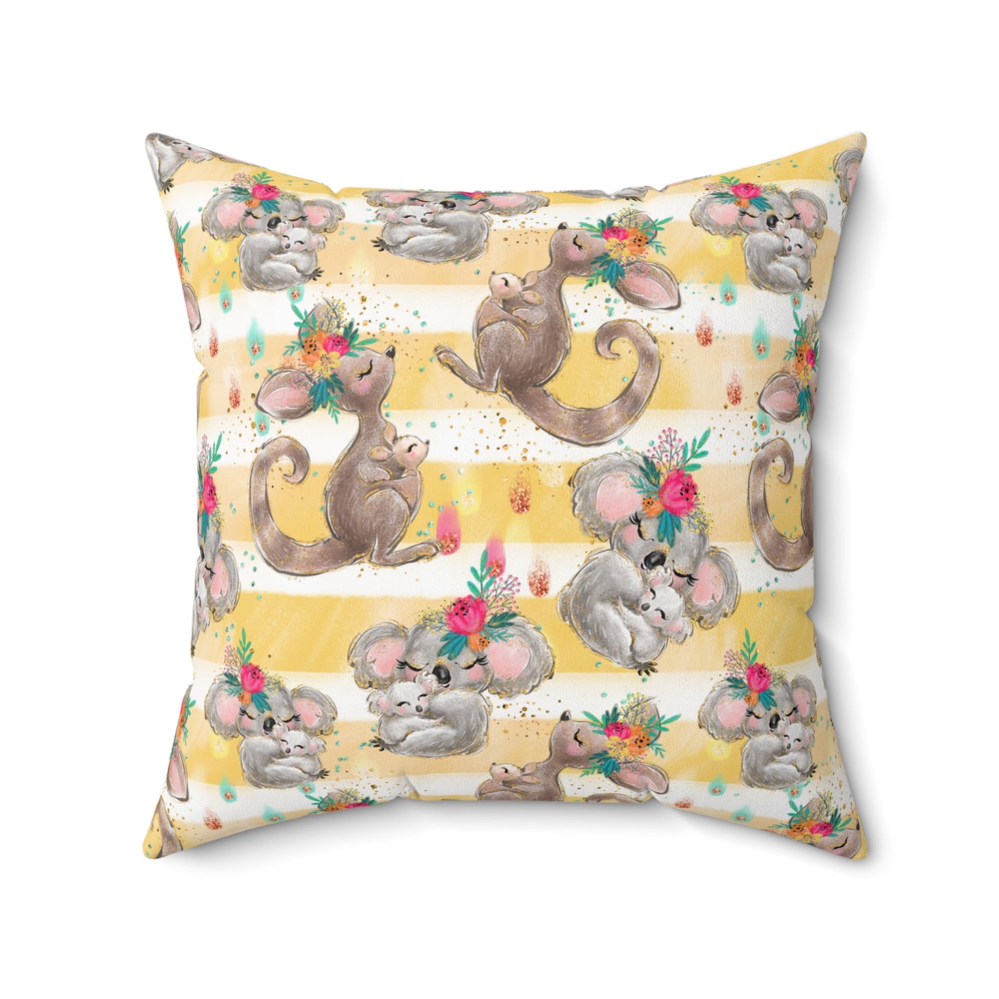 Spun Polyester Square Pillow, Australian Animal Floral Cushion