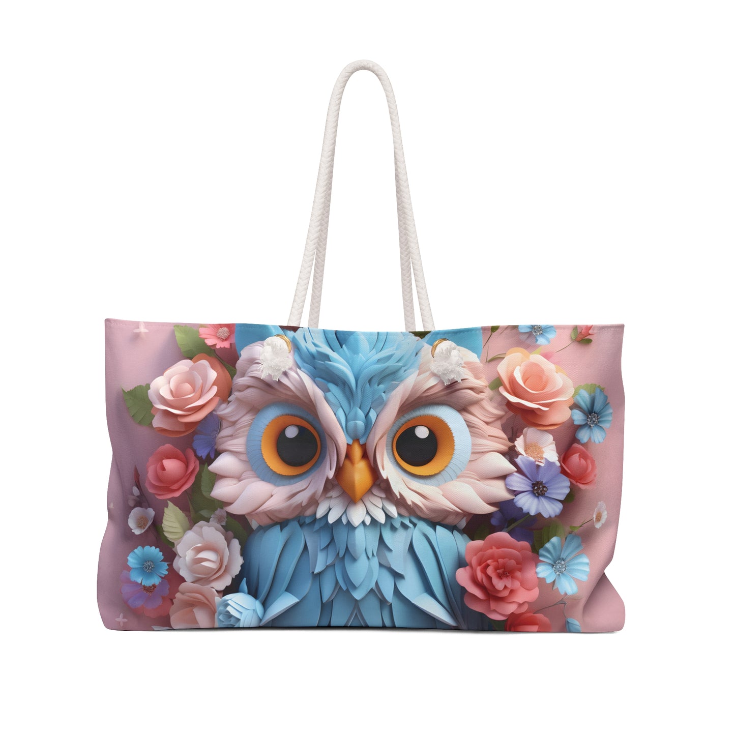 Personalised/Non-Personalised Weekender Bag, Owl, Large Weekender Bag, Beach Bag, Book Bag