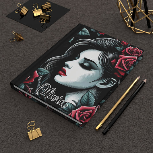 Personalised Hardcover Journal Matte, Girl and Roses, awd-1686