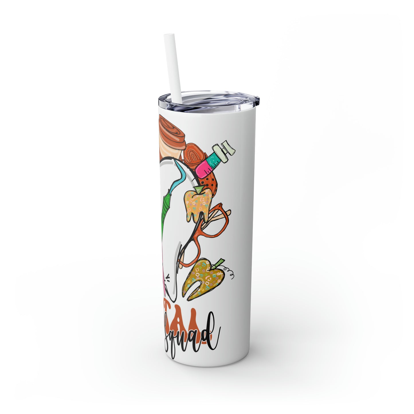 Skinny Tumbler with Straw, 20oz, Dental Squad