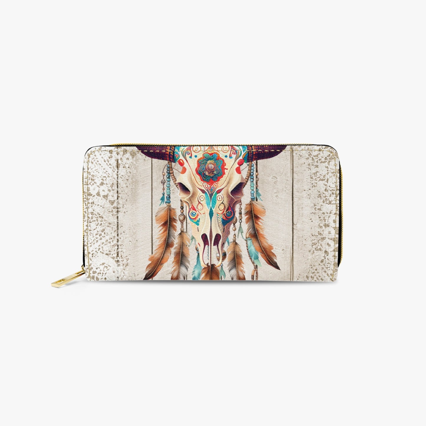 Long Type Zipper Purse - Western Boho Skull