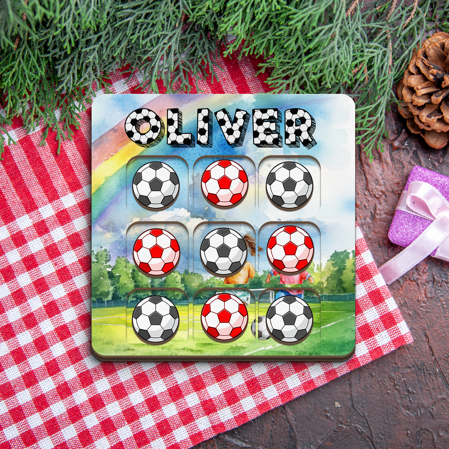 Personalised Wooden Tic Tac Toe Board – Personalised Soccer Theme, Playful & Stylish Décor