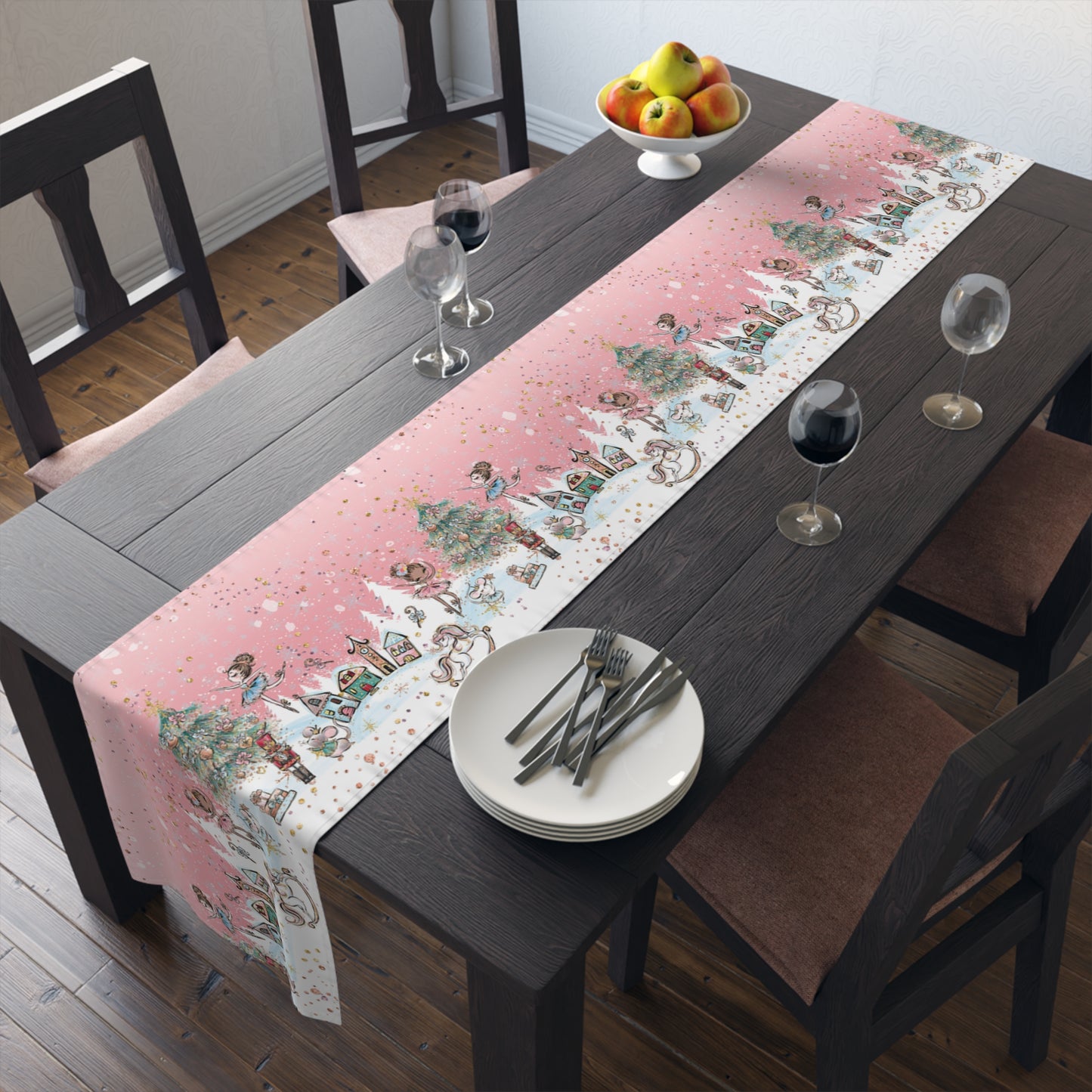 Pink Christmas Nutcracker Table Runner, Cotton Twill and Poly Available, 2 sizes Available