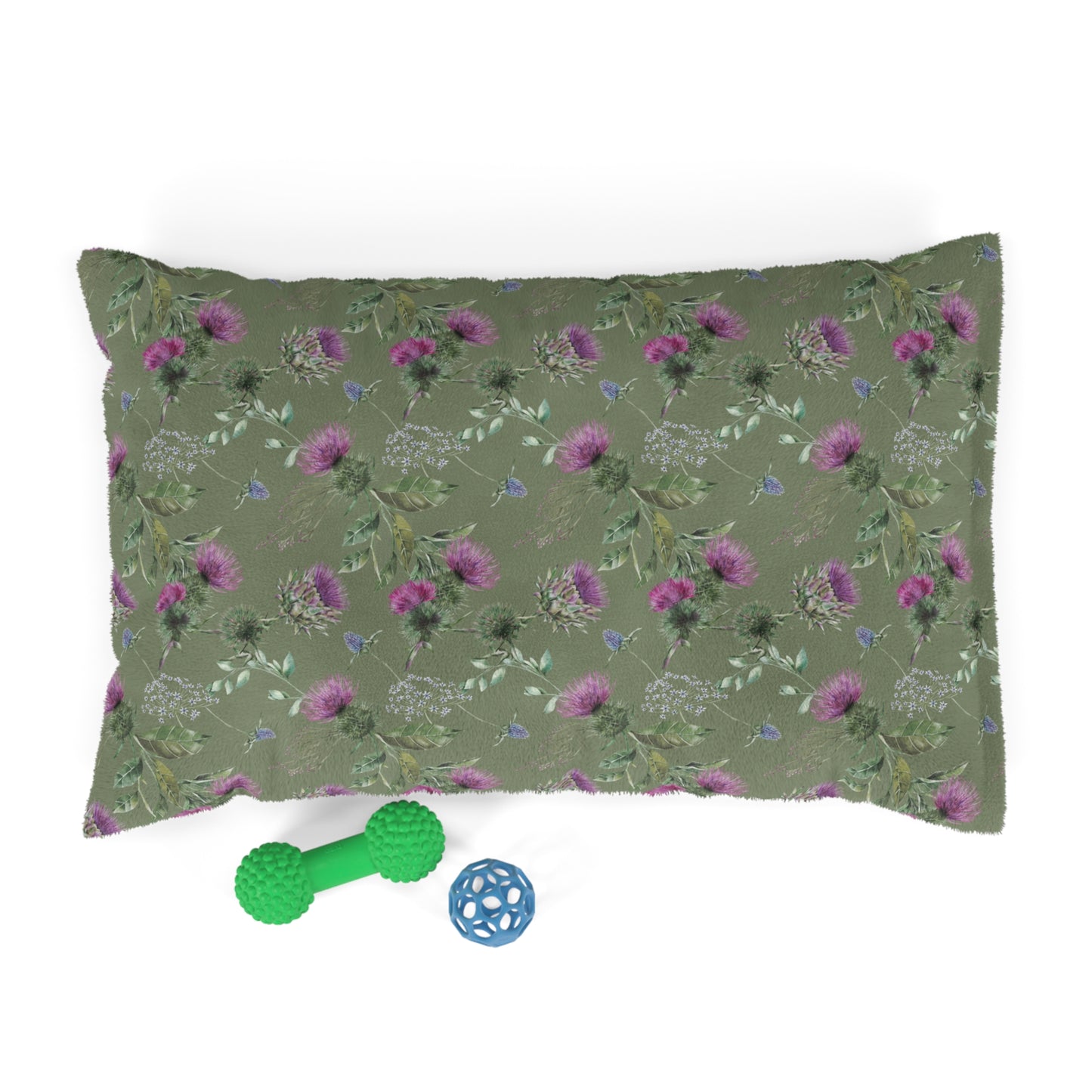 Luxury Pet Bed, feather soft fleece, Dark Green, Scottish Flowers