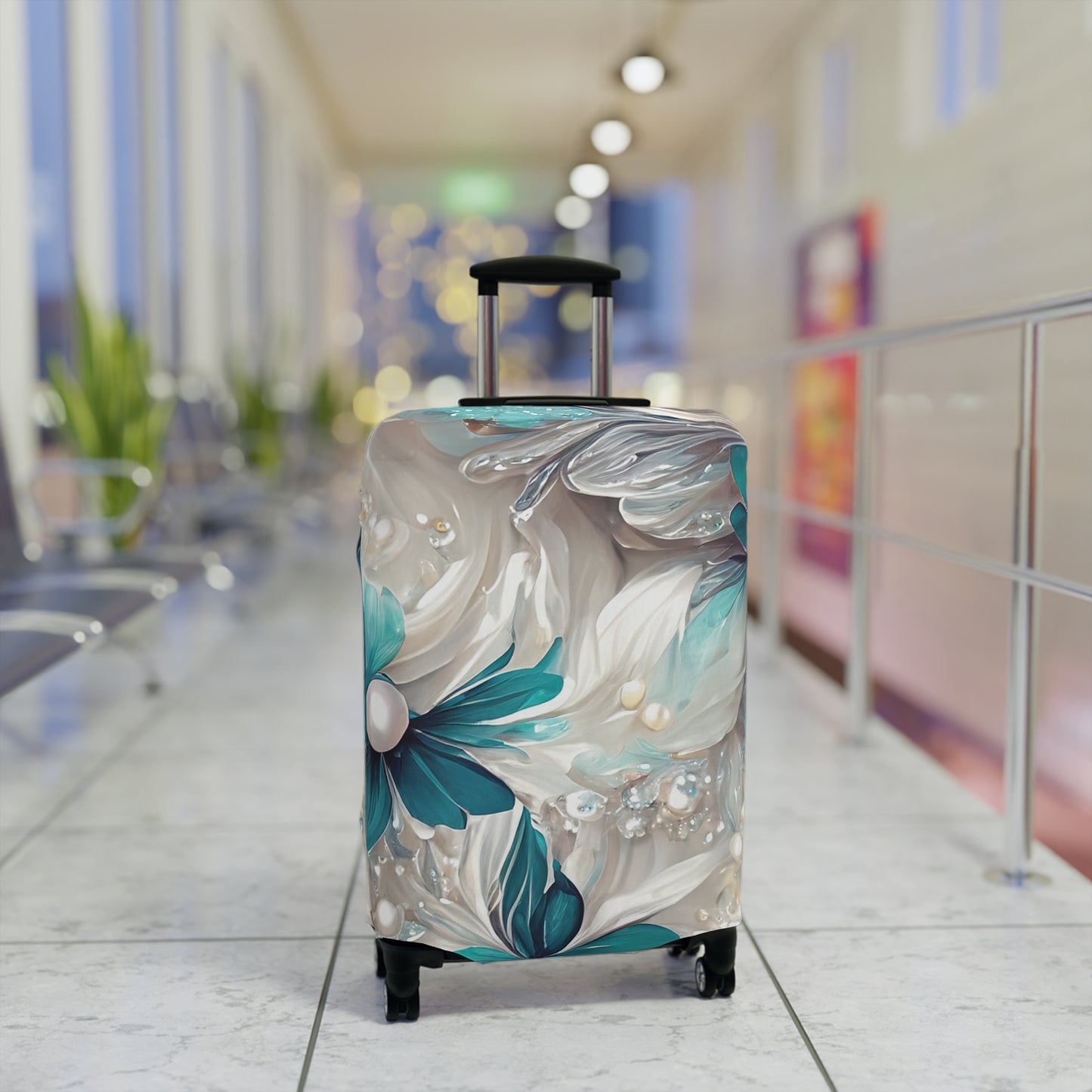 Luggage Cover, Turquoise Floral