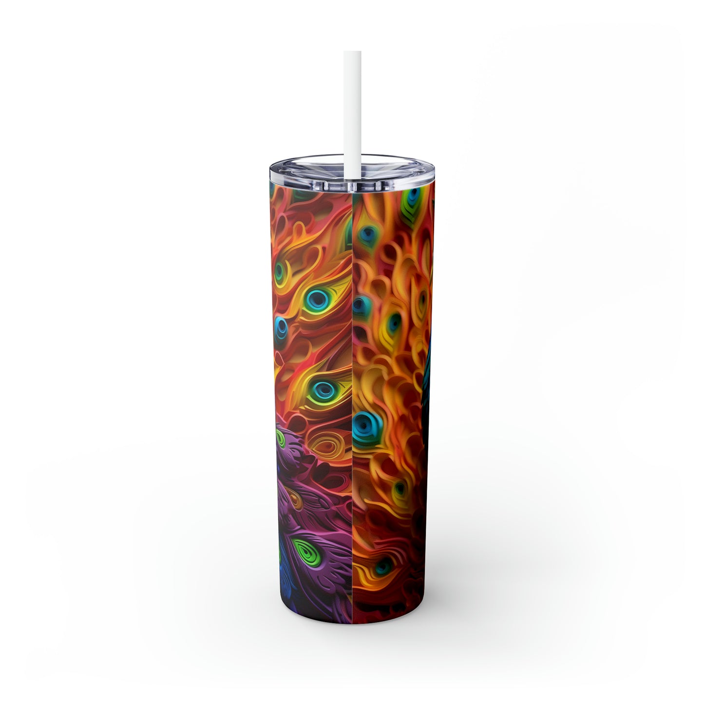 Skinny Tumbler with Straw, 20oz, Peacock