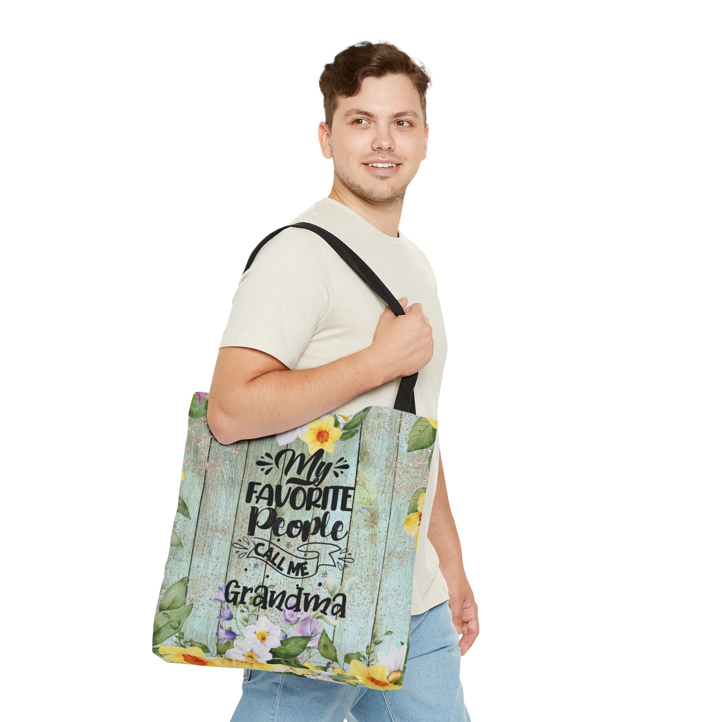 Personalised/Non-Personalised Tote Bag, Floral, My Favorite People Call me Grandma, Tote bag