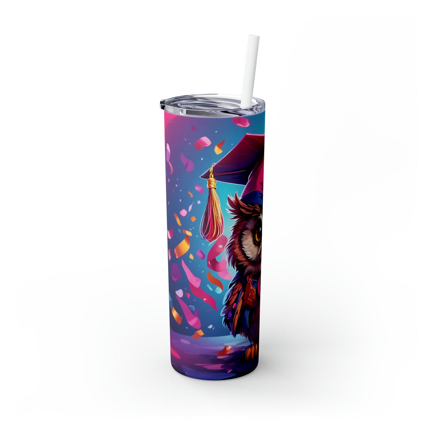 Skinny Tumbler with Straw, 20oz, Graduation Owl, awd-420