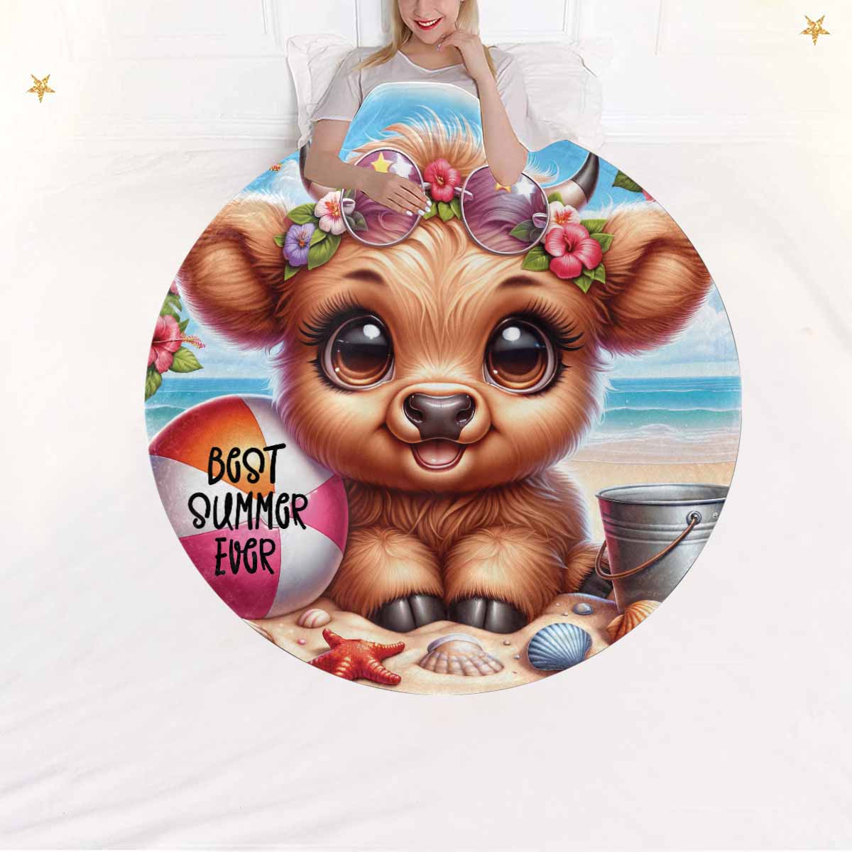Highland Cow Awd35110  Circular Micro Fleece Blanket 60"