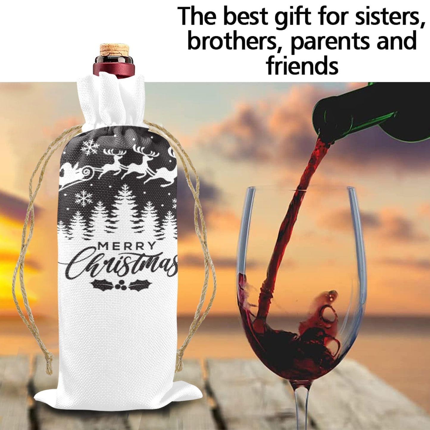 Merry Christmas Santa Linen Wine Bottle Bag