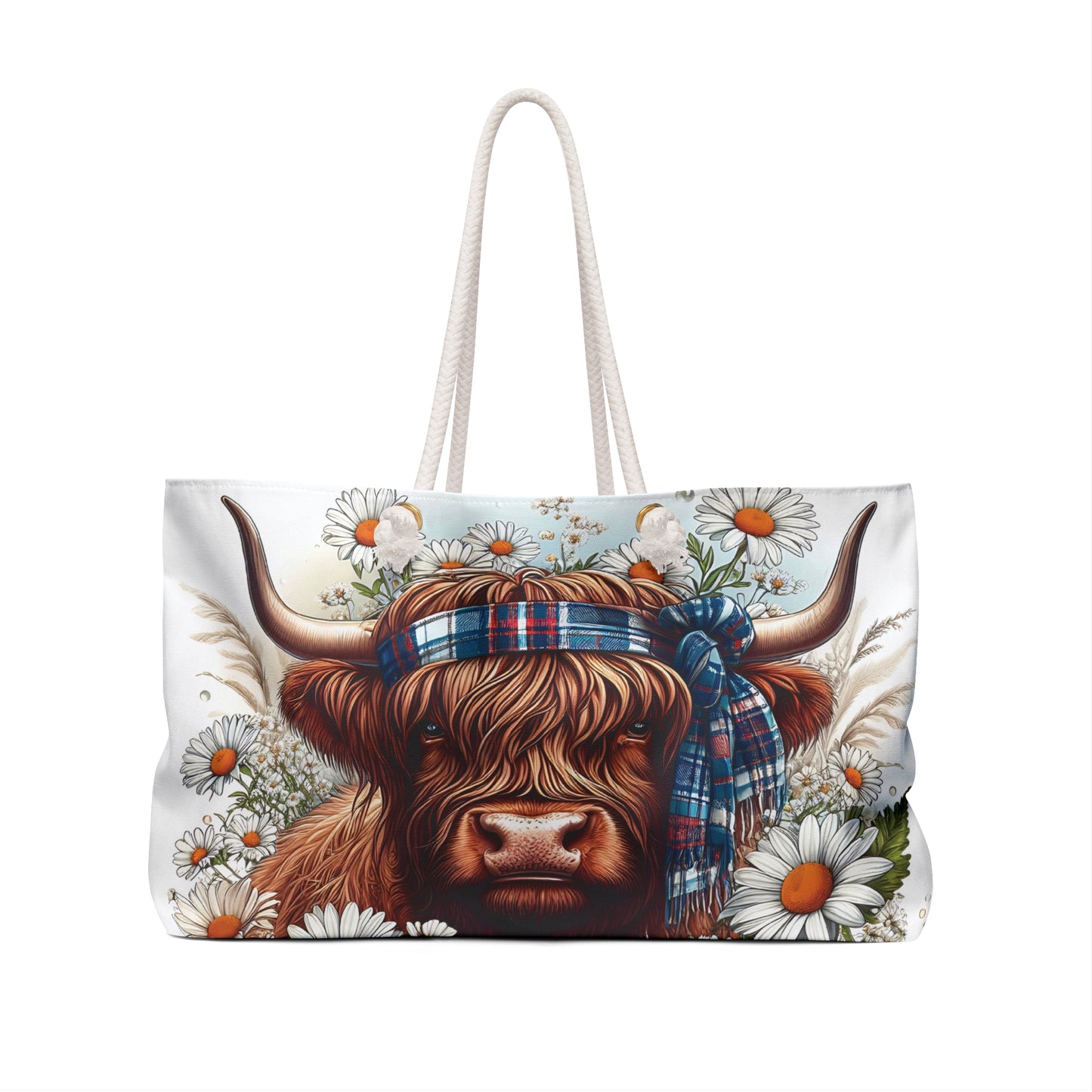 Personalised/Non-Personalised Weekender Bag, Highland Cow, Large Weekender Bag, Beach Bag, Book Bag