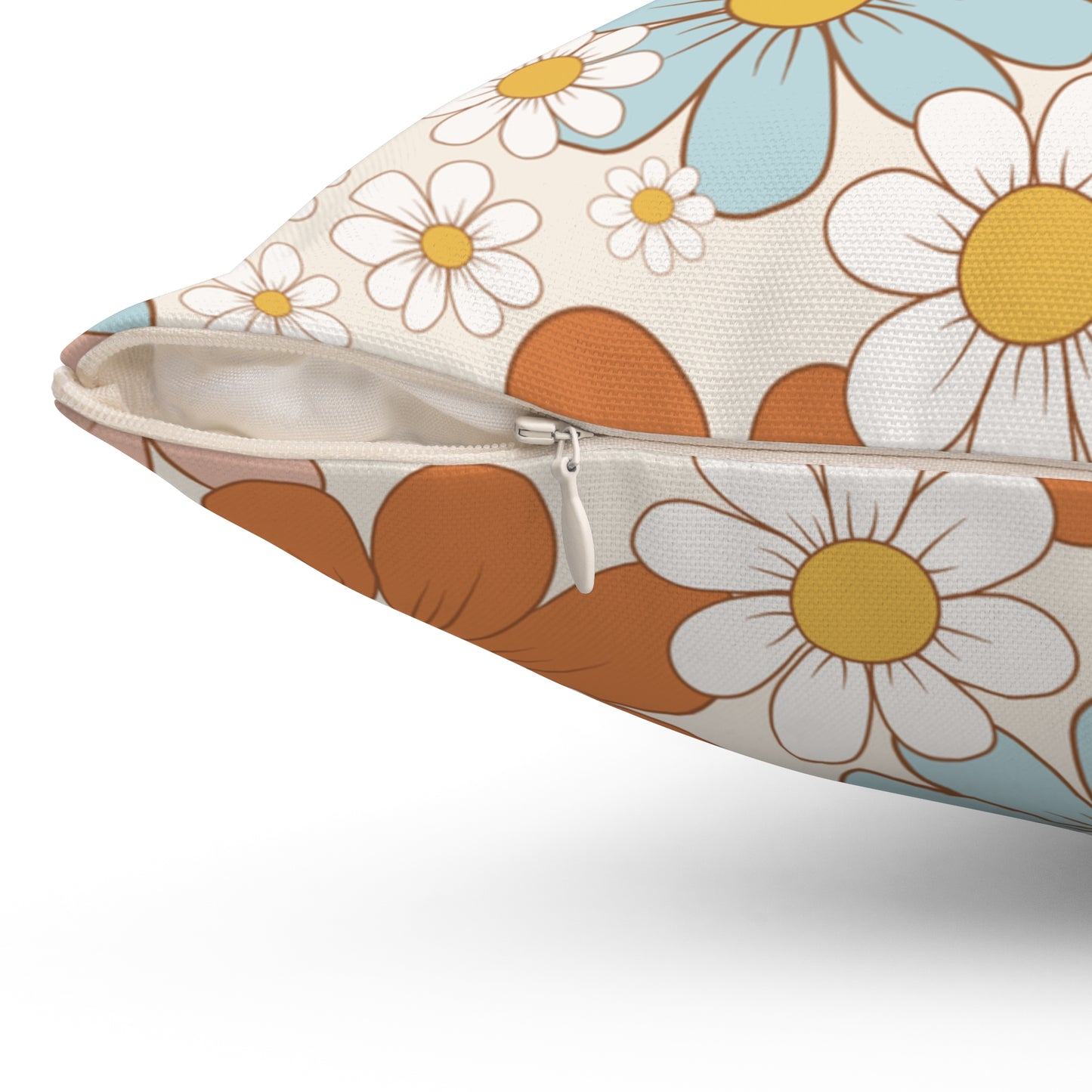 Spun Polyester Square Pillow, Retro Floral Cushion