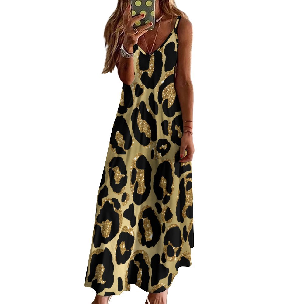 Animal Print Spaghetti Strap Ankle-Length Dress Long dress