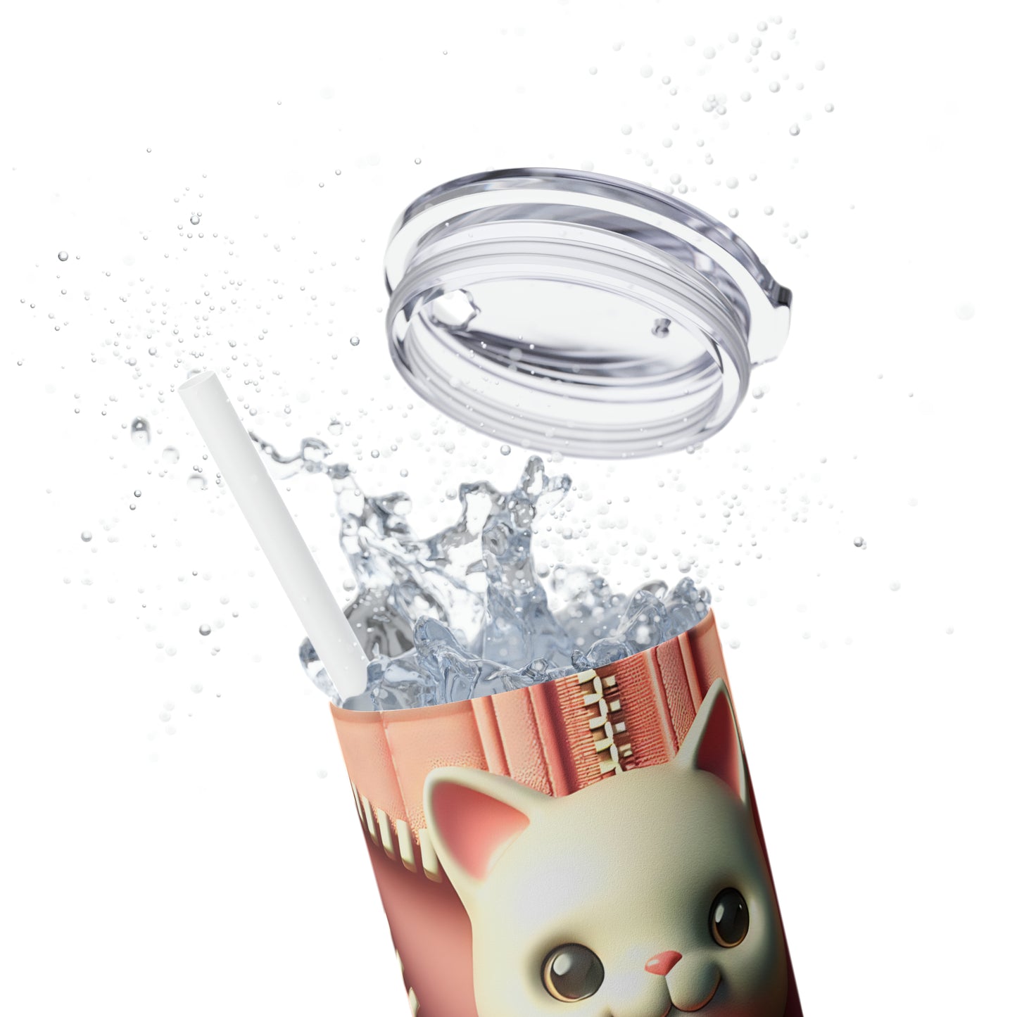 Skinny Tumbler with Straw, 20oz, Cat, Valentines Day, awd-941