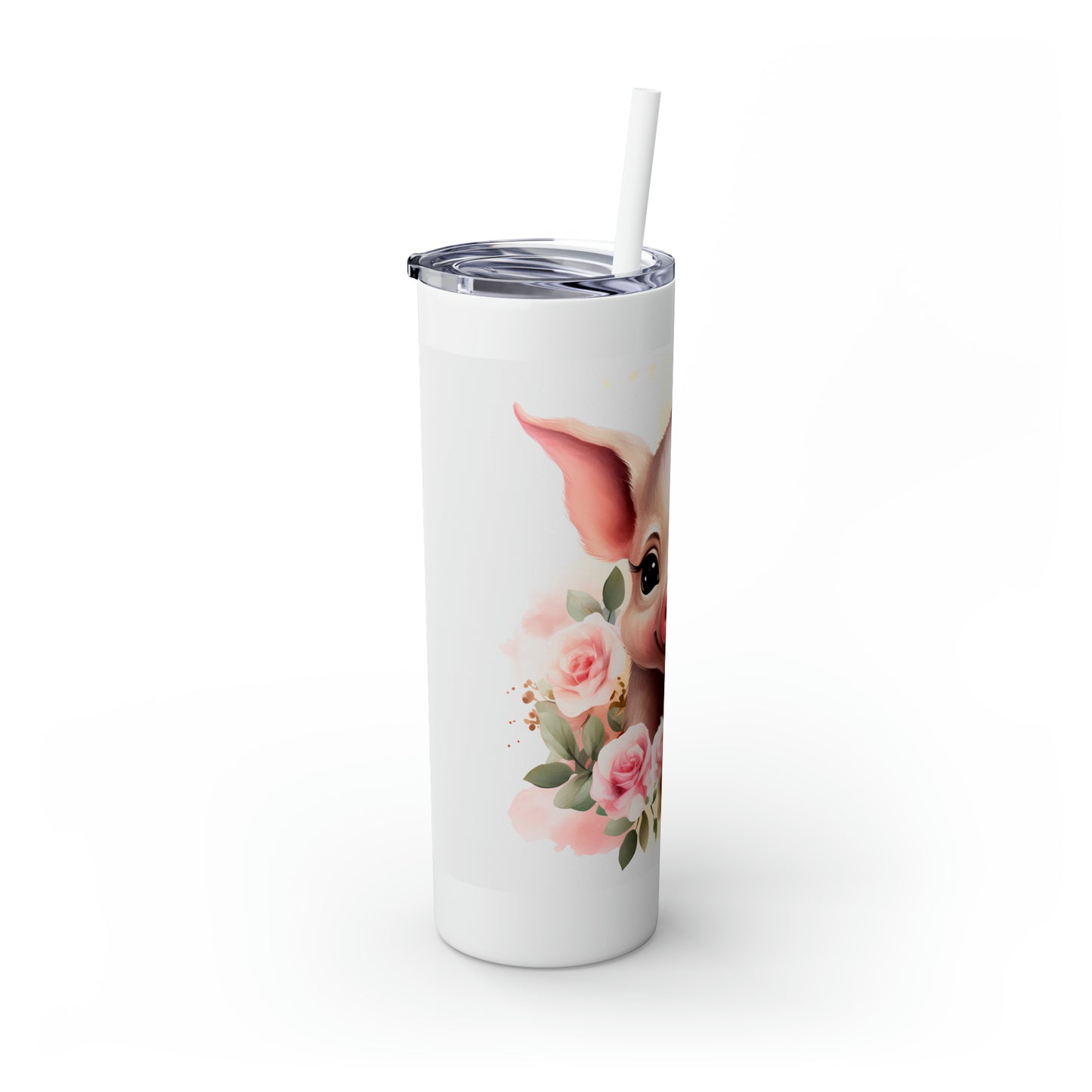 Skinny Tumbler with Straw, 20oz, Pig