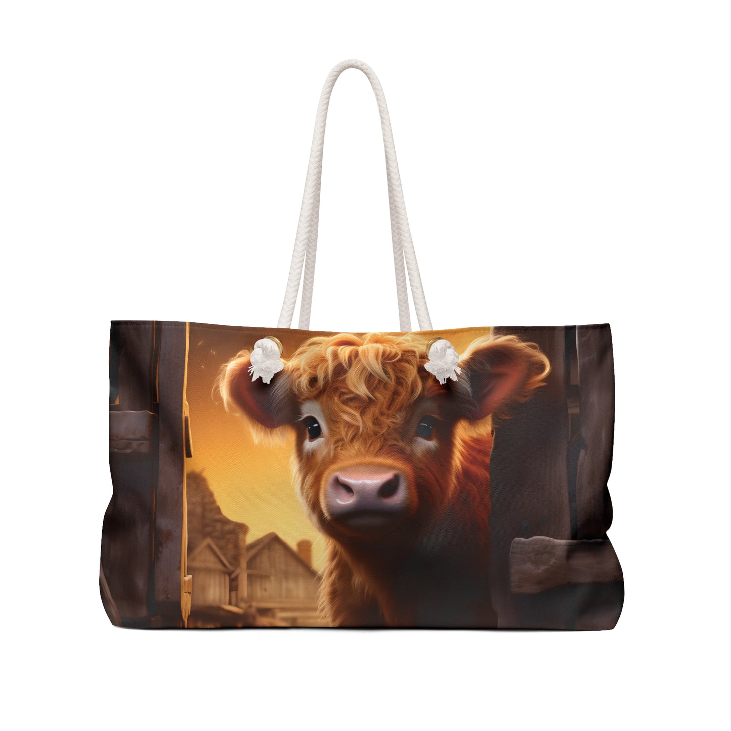 Personalised/Non-Personalised Weekender Bag, Highland Cow, Large Weekender Bag, Beach Bag, Book Bag