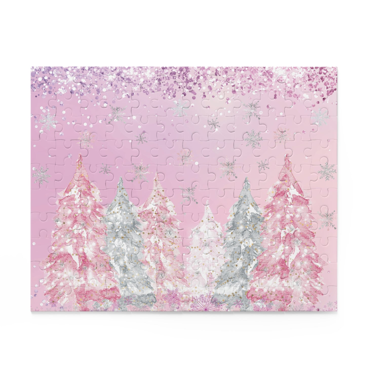 Personalised/Non-Personalised Puzzle, Pink Christmas Trees (120, 252, 500-Piece)