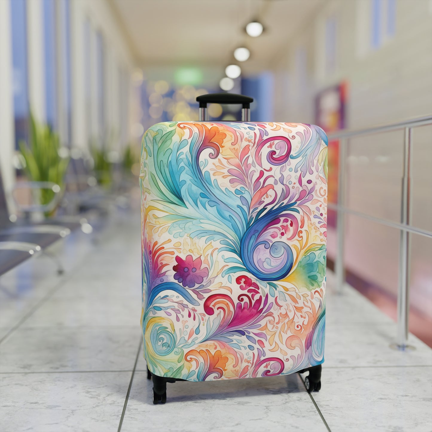 Luggage Cover, Rainbow Pastel Paisley