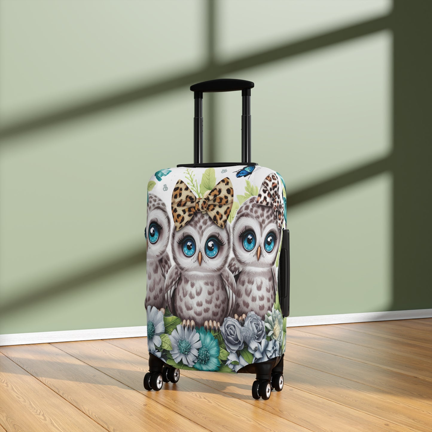 Luggage Cover, Blue Floral Owls, awd-1469