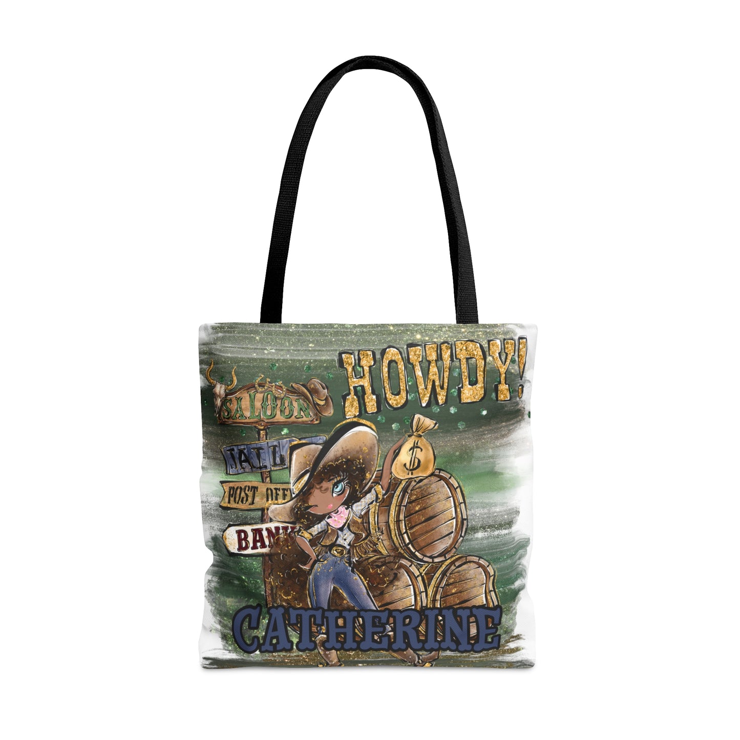 Personalised Tote Bag, Howdy, Brown Curly Hair, Olive Skin, Blue Eyes, Tote bag