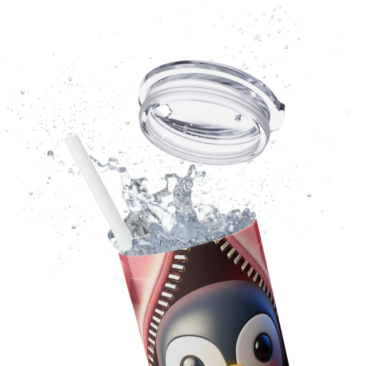 Skinny Tumbler with Straw, 20oz, Penguin, Valentines Day