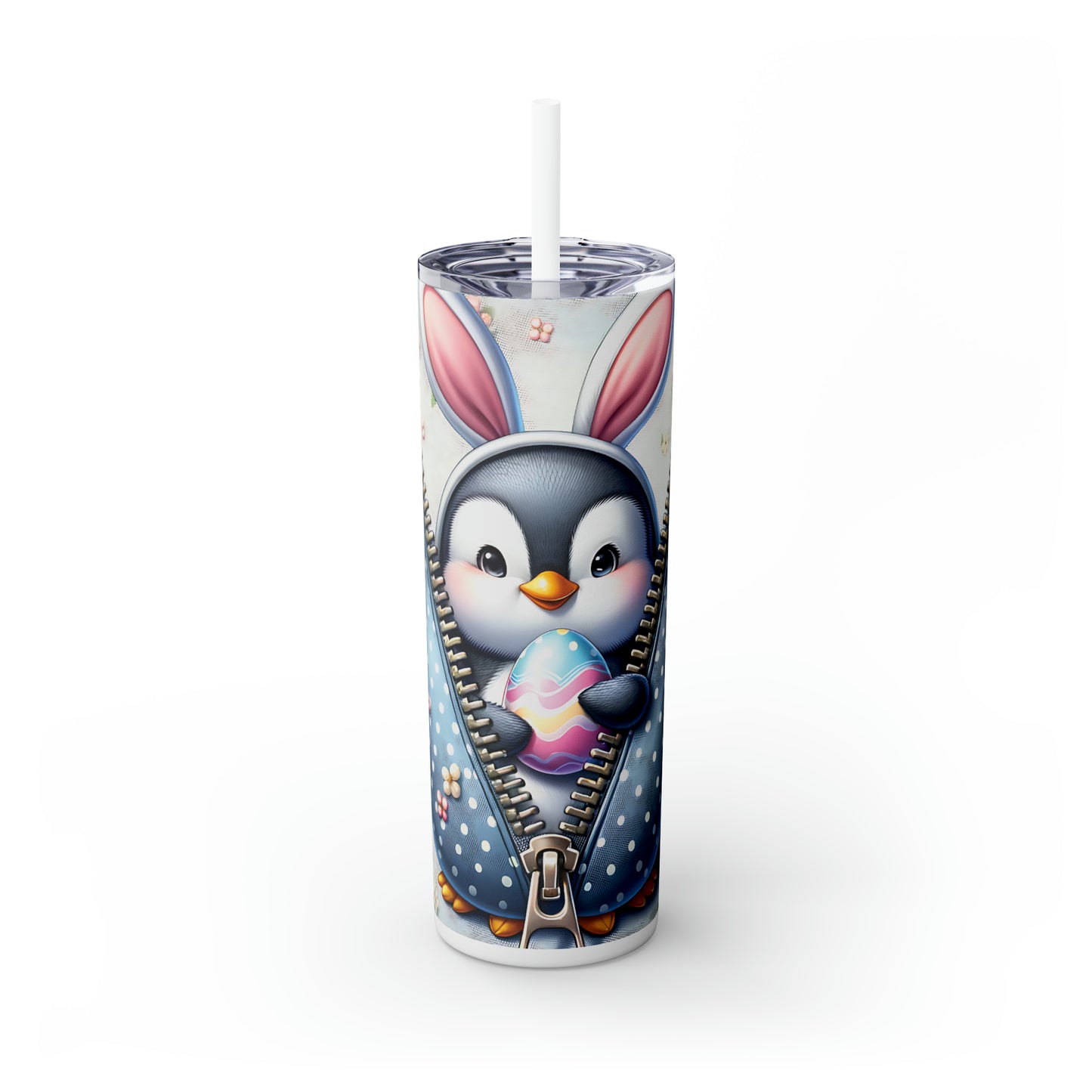 Skinny Tumbler with Straw, 20oz, Easter, Penguin, awd-1307