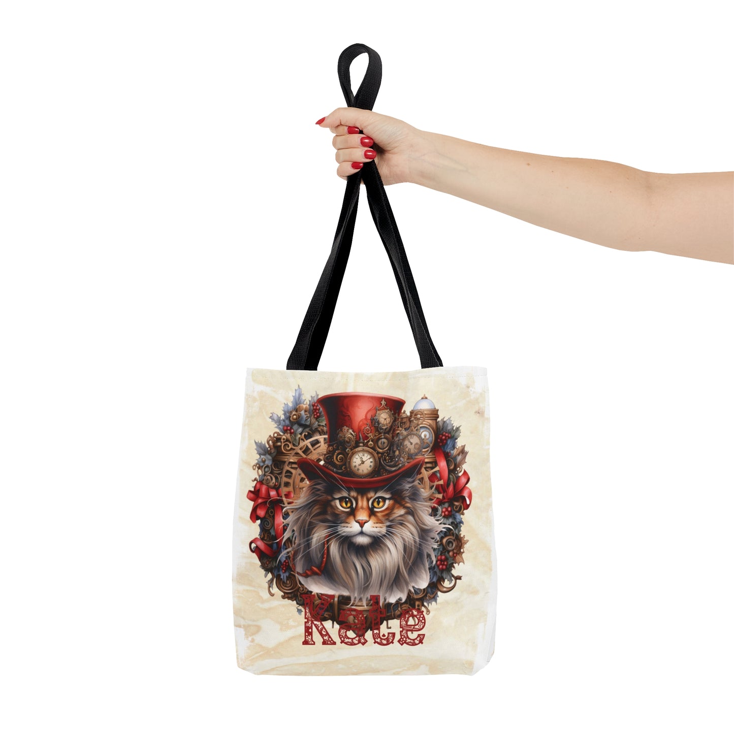 Steampunk Cat wreath Personalised Tote Bag, Steampunk Christmas bag, Christmas Tote Bag, Personalised/Non-Personalised