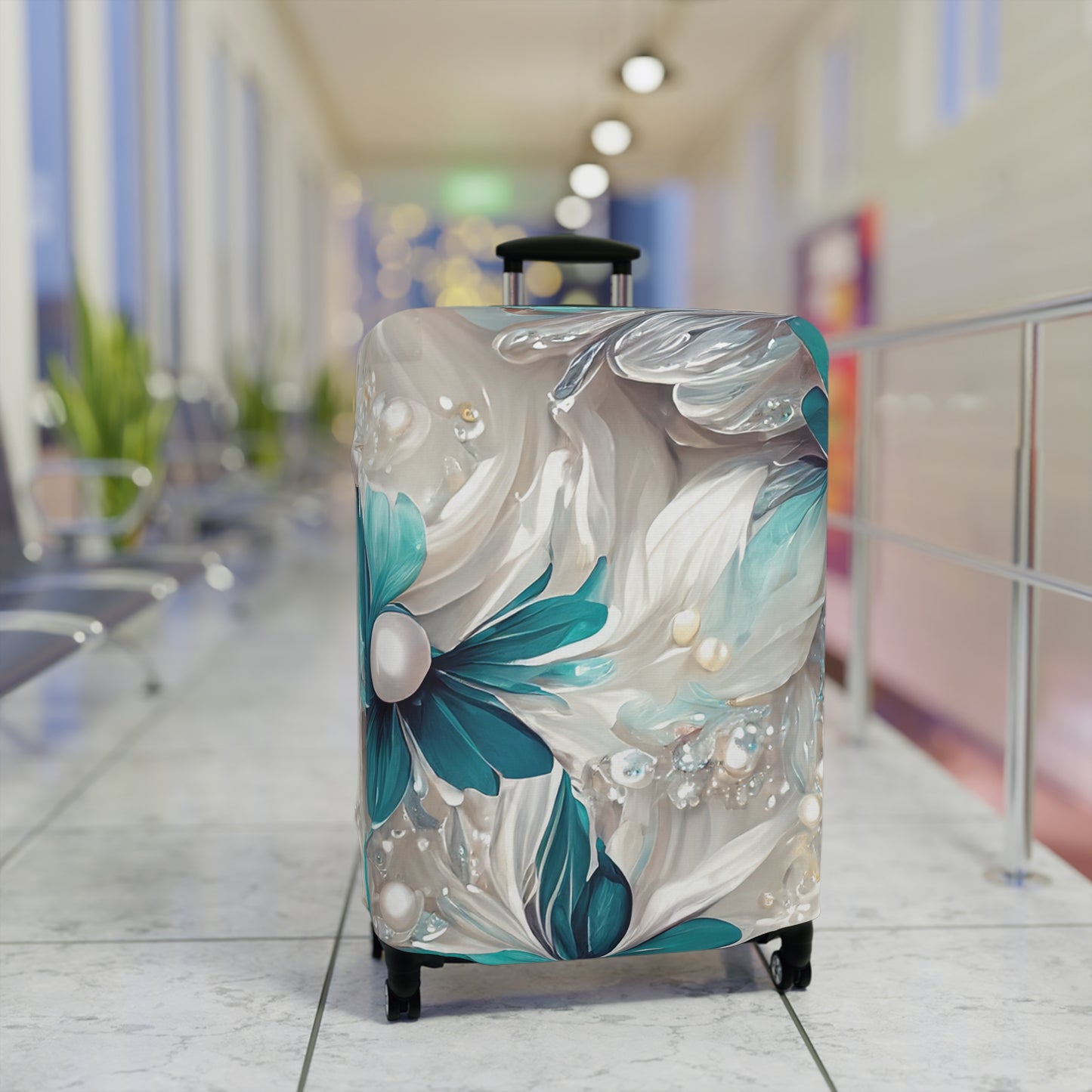 Luggage Cover, Turquoise Floral