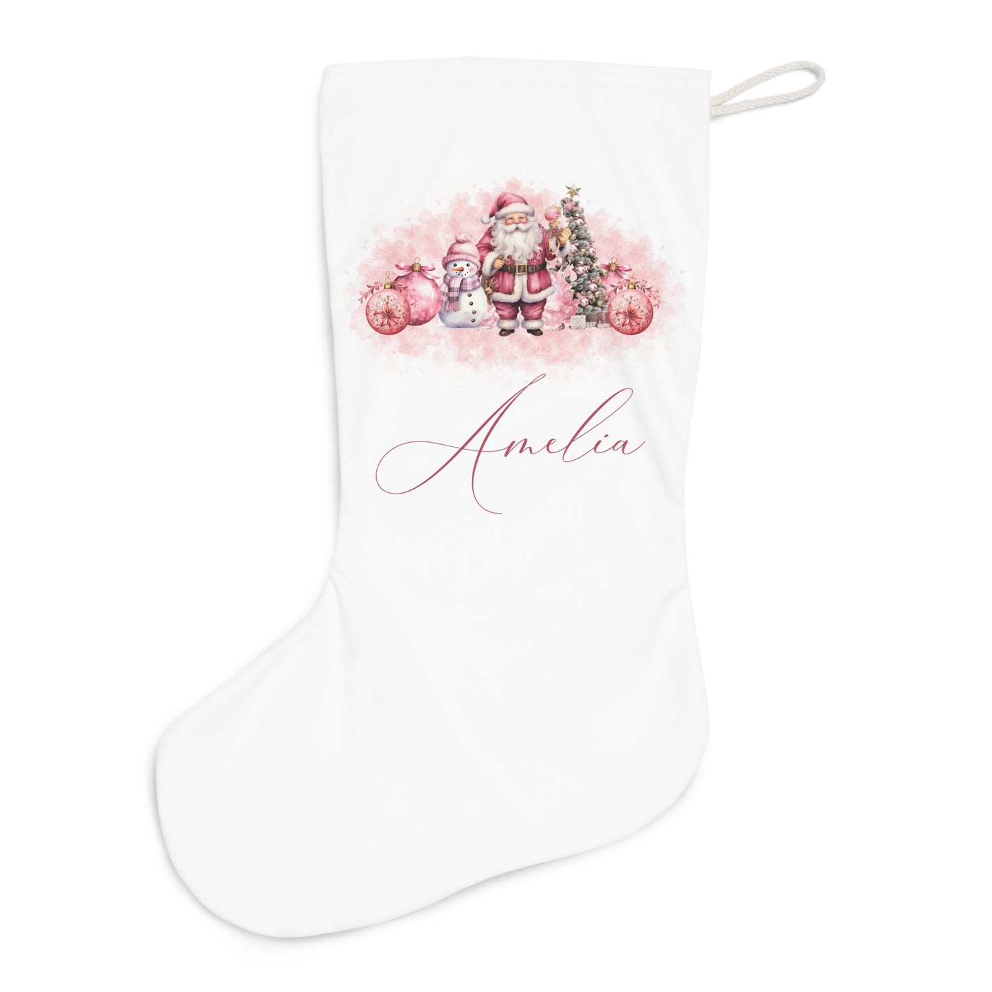 Personalised Santa Stocking, Pink Christmas Santa