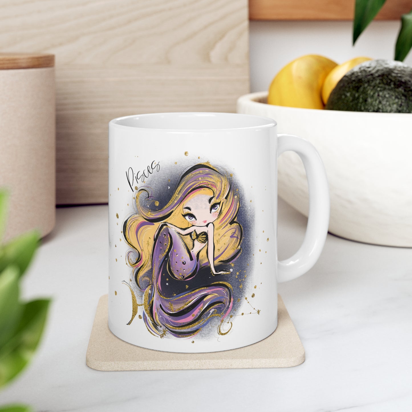 Personalised/Non Personalised Zodiac Sign, Pisces, Ceramic Mug 11oz