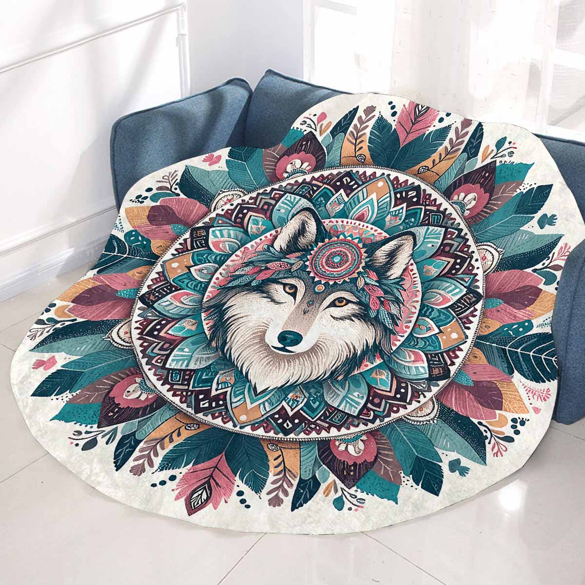 Mandella_Wolf_Awd35139_39  Circular Micro Fleece Blanket 47"