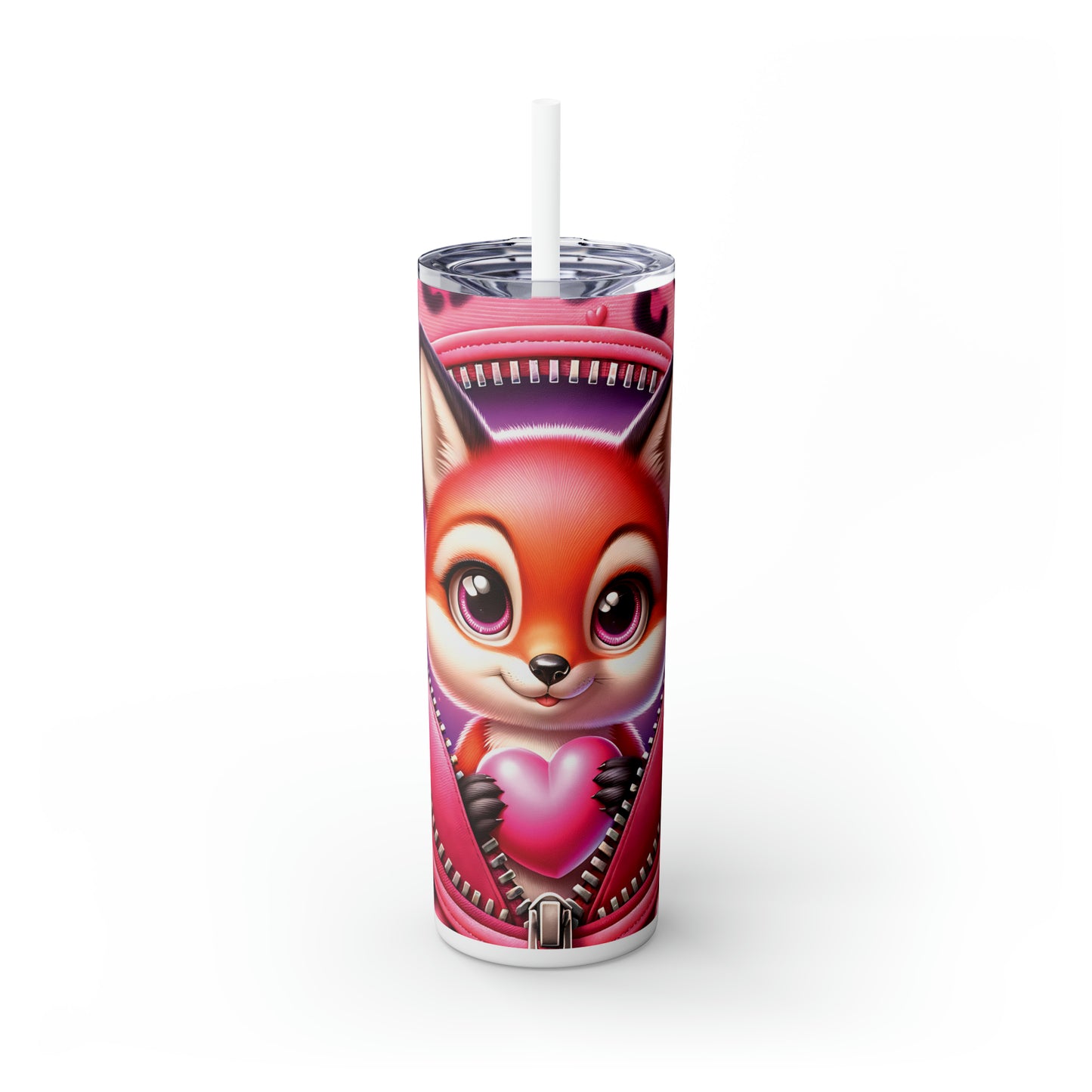 Skinny Tumbler with Straw, 20oz, Fox, Valentines Day, awd-768