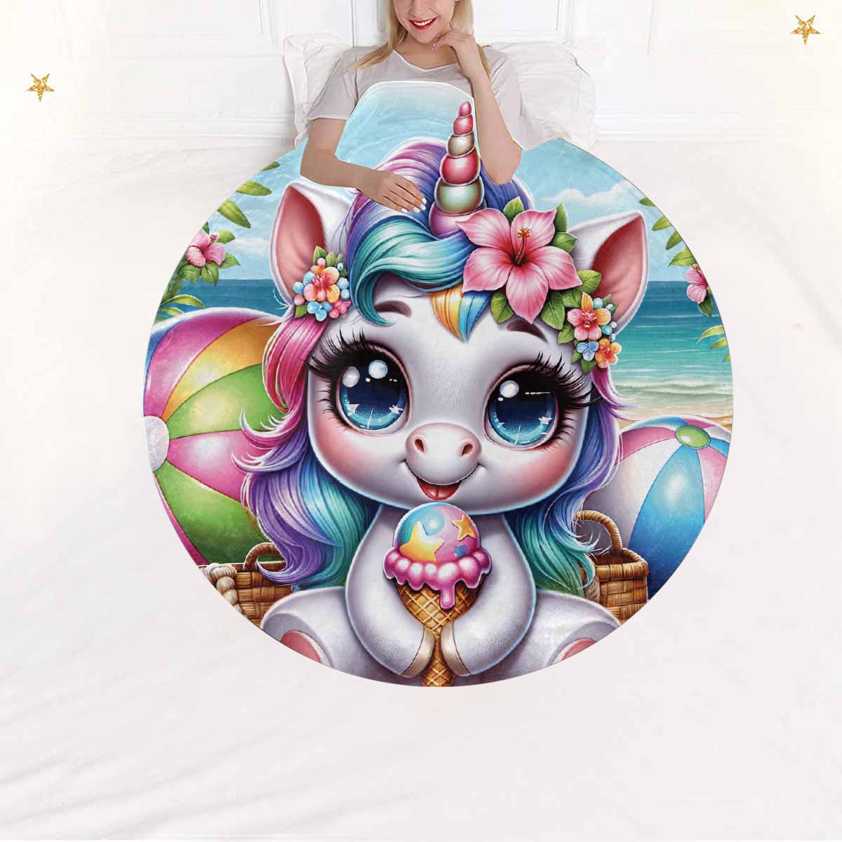 Unicorn_Awd35133  Circular Micro Fleece Blanket 60"