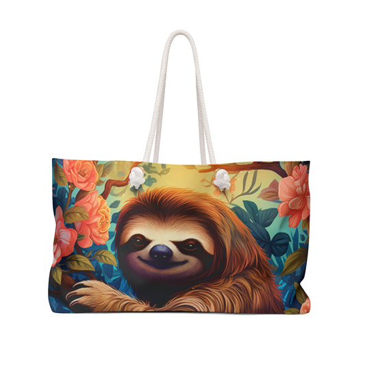 Personalised/Non-Personalised Weekender Bag, Sloth, Large Weekender Bag, Beach Bag, Book Bag