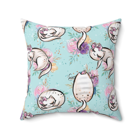 Spun Polyester Square Pillow, Cats Floral Cushion