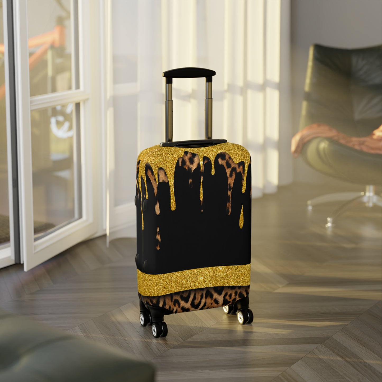 Luggage Cover, Black and Gold Leopard Print, awd-3108