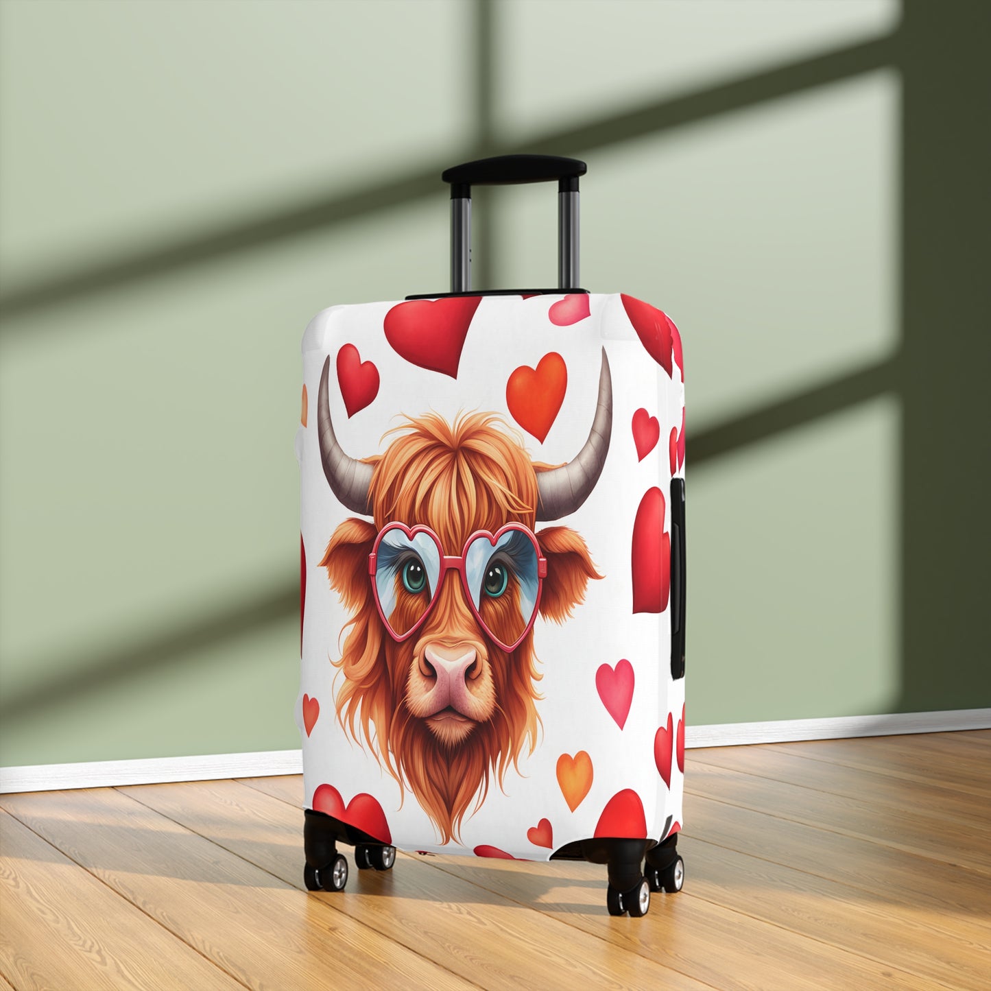 Luggage Cover, Highland Cow, Hearts, awd-239