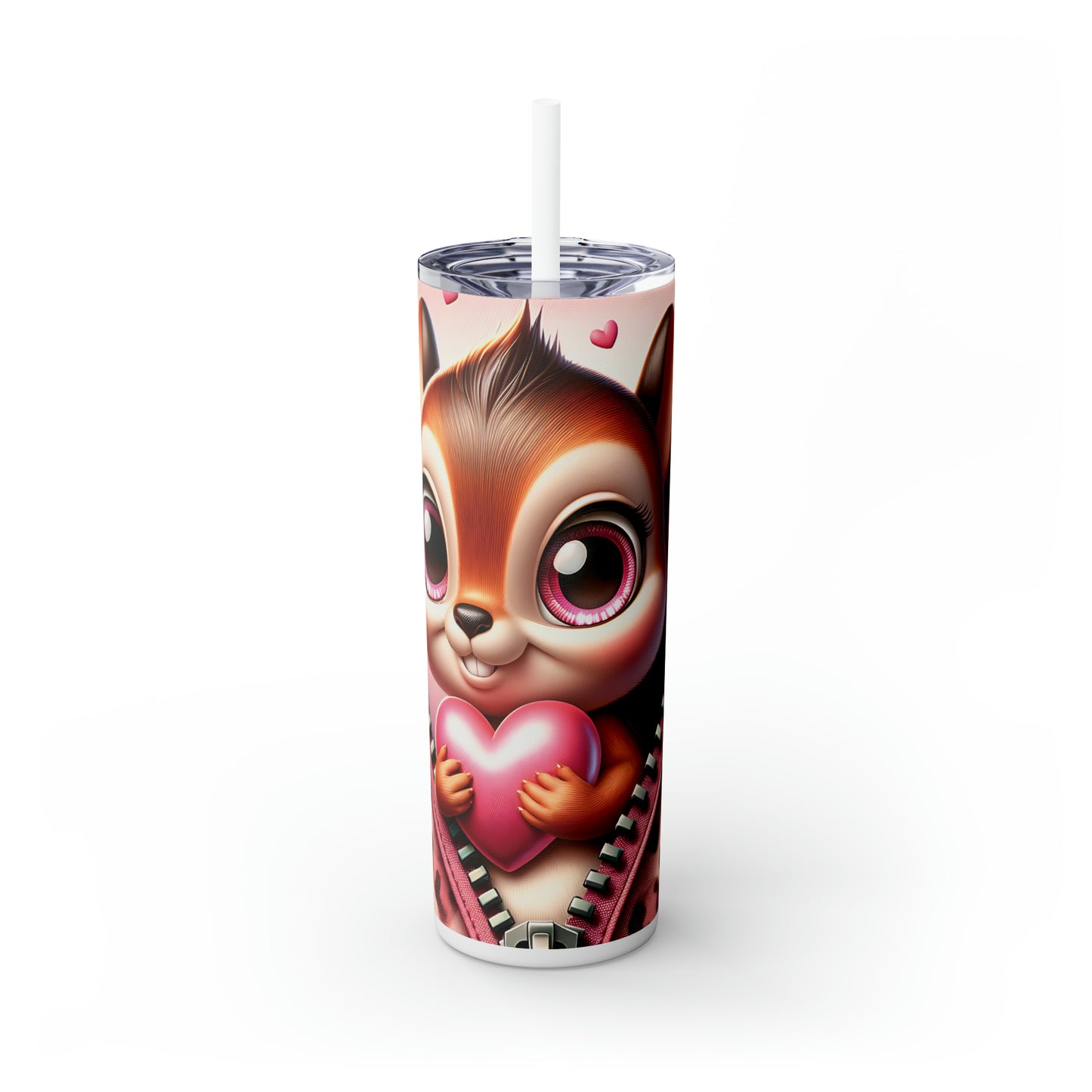 Skinny Tumbler with Straw, 20oz, Chipmunk, Valentines Day, awd-767