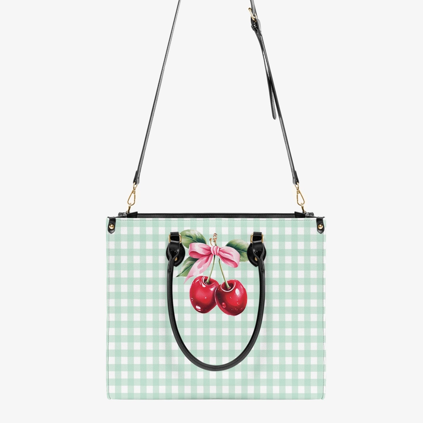 Women's Tote Bag - Rockabilly - Cherries Green Plaid