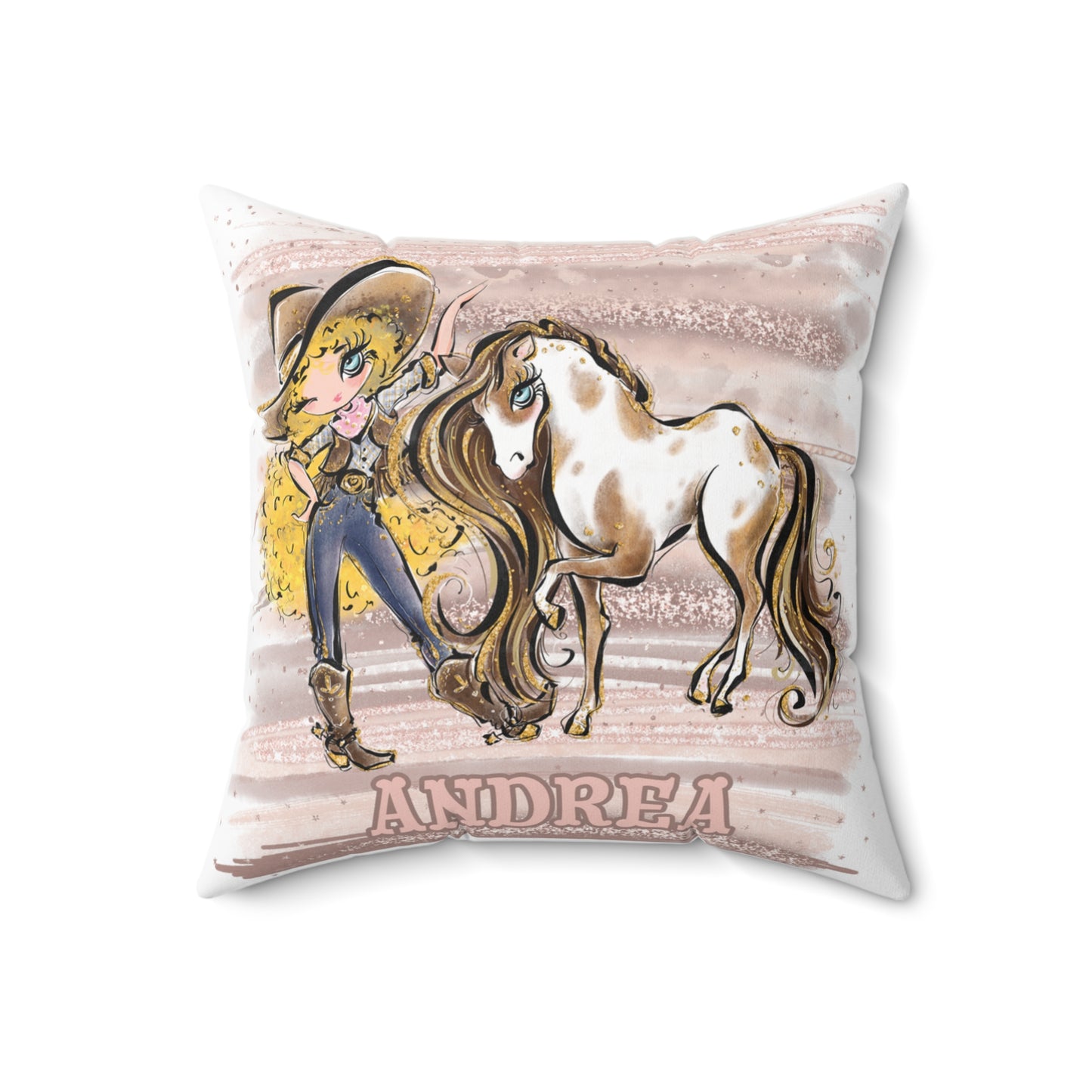 Personalised Cowgirl and Horse Cushion,  Blonde Curly Hair, Blue Eyes, Polyester Square Cushion, Christmas cushion