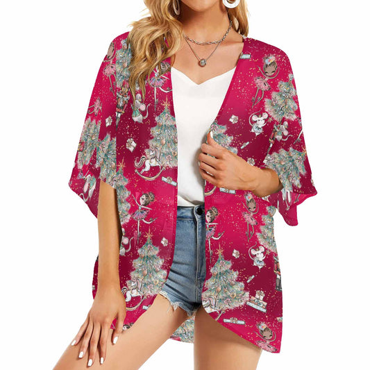 Red Christmas Women's Kimono Chiffon Cover Up