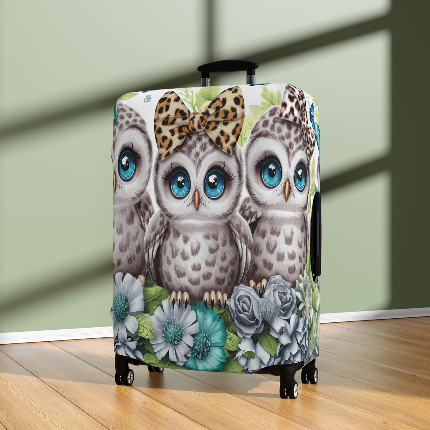 Luggage Cover, Blue Floral Owls, awd-1469